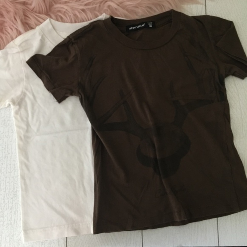 2-item NWOT Okie Dokie and Alternative Crewneck White Brown Graphic Tee Shirts